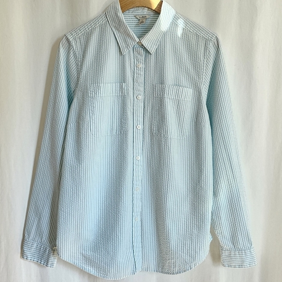 LL Bean Vacationland Seersucker Shirt Long-Sleeve - Picture 3 of 16
